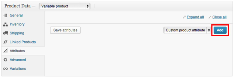 For creating attributes, click on the attribute tab and then hit the “Add” button for adding attributes to your product. While defining attributes, you can either use global attributes or define custom ones